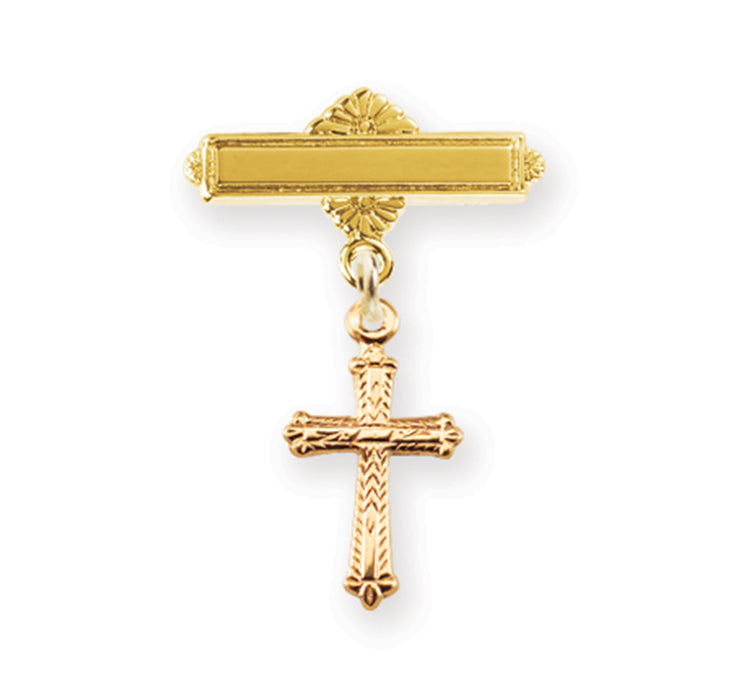 Gold Over Sterling Silver Baby Cross on a Bar Pin - GSP3747