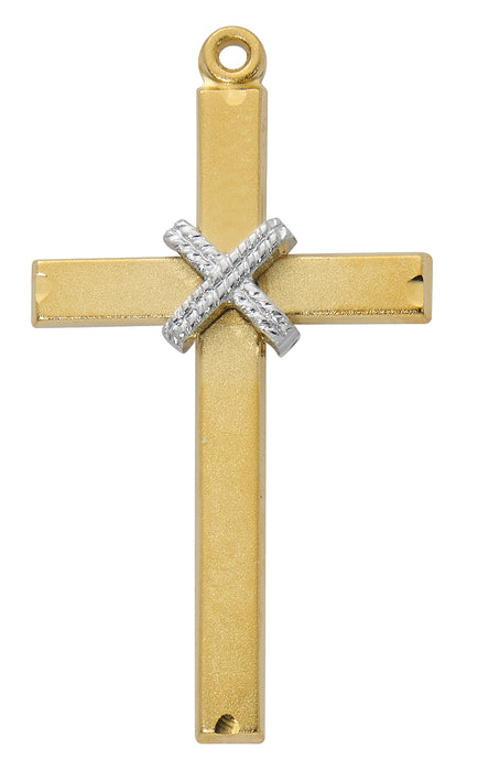 Gold over Sterling Silver Rope Cross Boxed - J9233