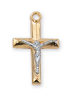 Gold over Sterling Two Tone Crucifix Pendant - JT9088