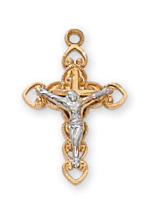 Gold over Sterling Two Tone Crucifix Pendant - JT9112