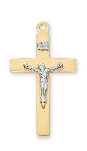 Gold over Sterling Two Tone Crucifix Pendant - JT9116