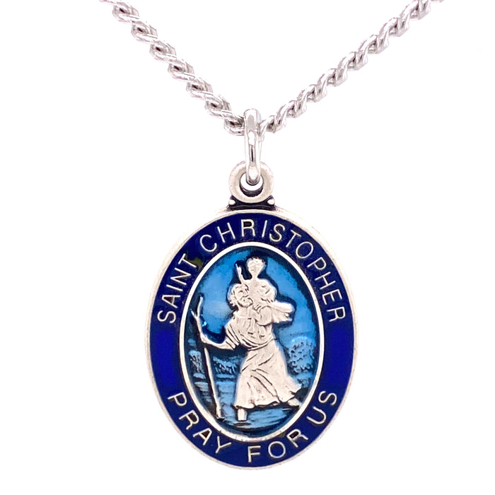 Sterling with Blue St Christopher Boxed - L831