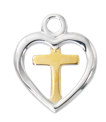 Sterling Silver Heart with Gold Cross Boxed - L9262