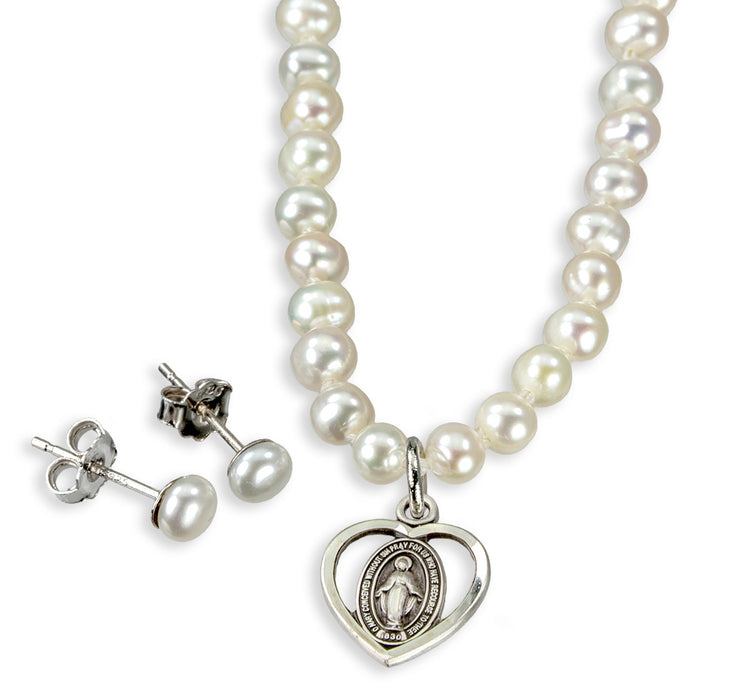 Freshwater Pearl Miraculous Heart and Earring Set - NP23160ER