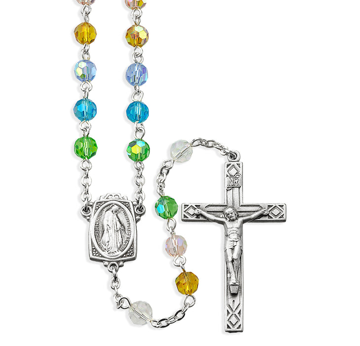 6mm Multi-Color Crystal Beads with Pewter Crucifix and Center - PR1406ML