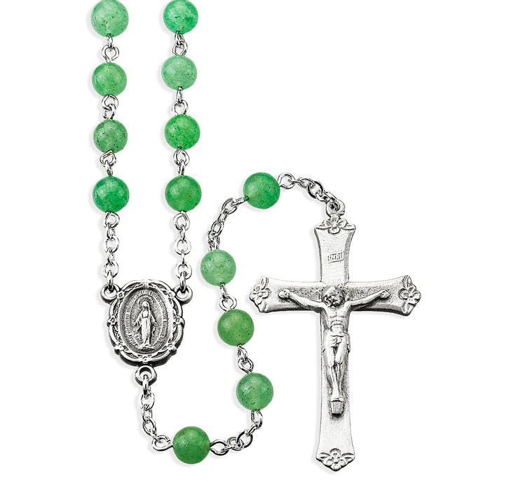 6mm Adventurine Gemstone Bead Rosary made with Genuine Pewter Crucifix and Centerpiece - PR1602