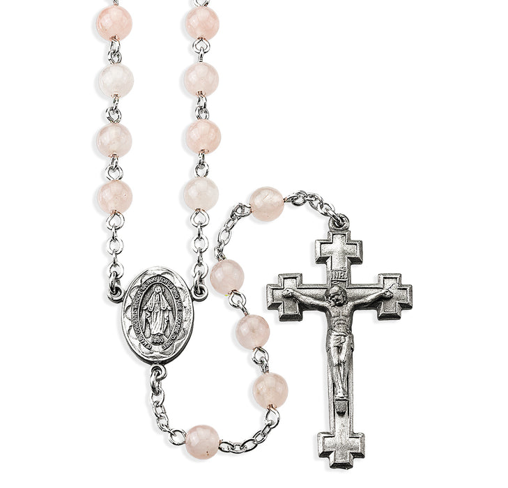 6mm Rose Quartz Gemstone Bead Rosary made with Genuine Pewter Crucifix and Center - PR1611