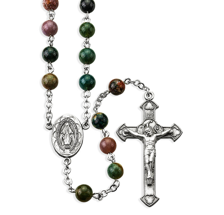6mm India Agate Gemstone Bead Rosary made with Genuine Pewter Crucifix and Center - PR1612