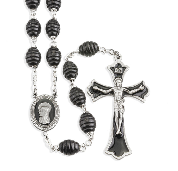 Black Beehive Boxwood Enameled New England Pewter Rosary - PR1990BKE