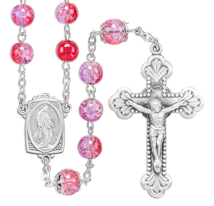 6mm Ruby Amethyst Crackle Glass Bead with New England Pewter Crucifix and Center - PR5986RA