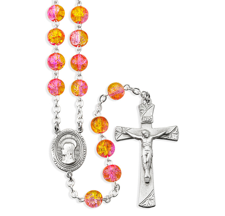 8mm Yellow Crackle Bead Rosary with Pewter Crucifix and Center - PR5986YP