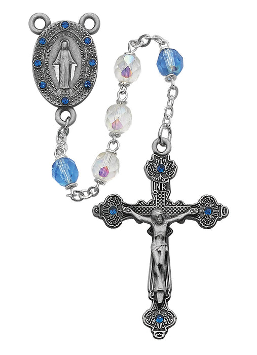 Aurora and Blue Glass Rosary Boxed - R122DF