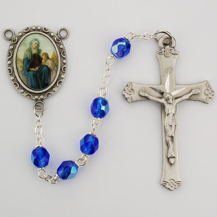 Blue St Anne Rosary Boxed - R183DF
