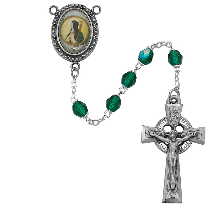 Green St Brigid Rosary Boxed - R186DF