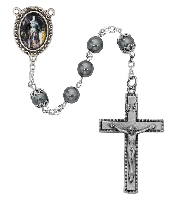 Gray Glass St Joan of Arc Rosary Boxed - R197DF