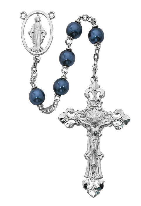 Blue Metallic Rosary Boxed - R388RF