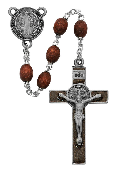 Brown Wood St Benedict Rosary Boxed - R390DF