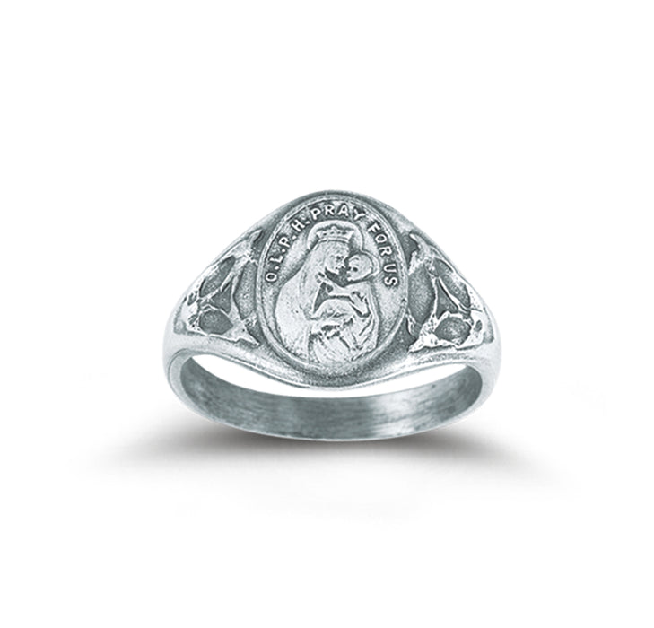 Sterling Silver Our Lady of Perpetual Help Ring with Sacred Heart Inside Size 5 - R42025