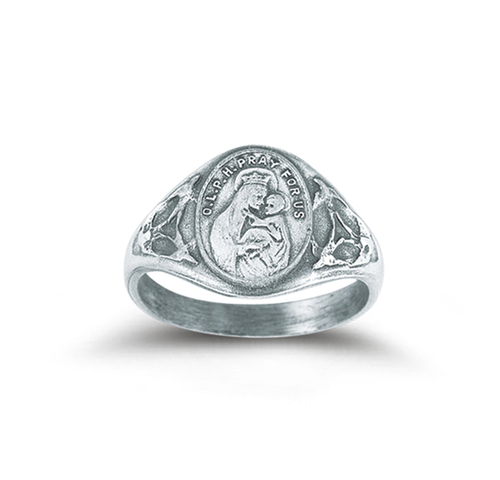 Sterling Silver Our Lady of Perpetual Help Ring with Sacred Heart Inside Size 6 - R42026