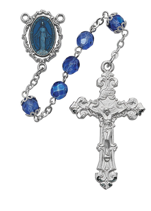 Blue Glass Rosary Boxed - R438RF