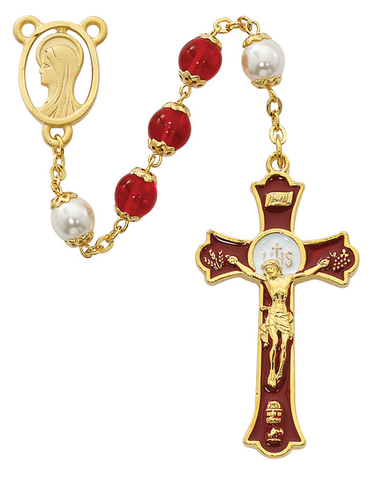 Red Holy Mass Crucifix Rosary Boxed - R557HF