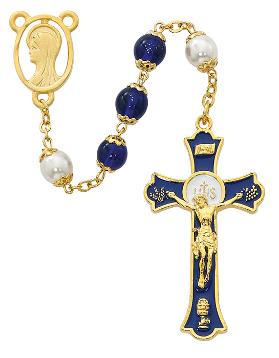 Blue Holy Mass Crucifix Rosary Boxed - R558HF