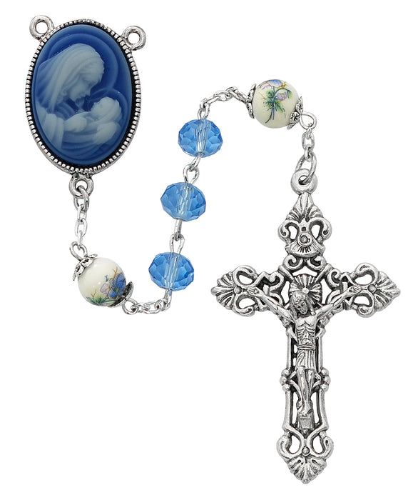 Blue Crystal and Ceramic Rosary Boxed - R724F