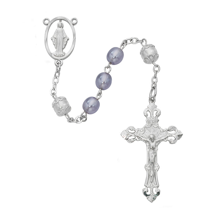 Lavender with White Our Father Rosary Boxed - R751F