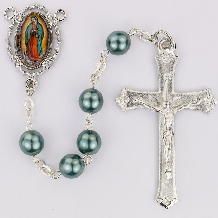 Teal Our Lady of Guadalupe Decal Rosary Boxed - R756F
