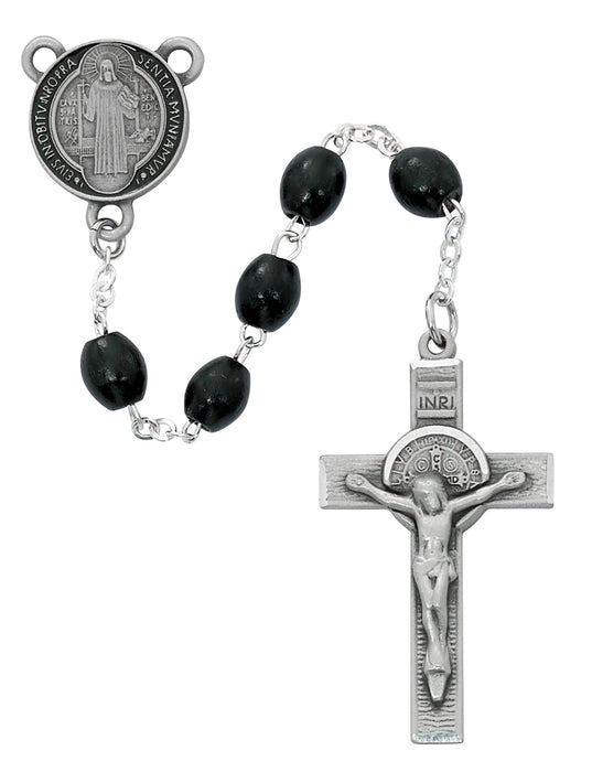 Black Wood Epoxy St Benedict Rosary Boxed - R779F