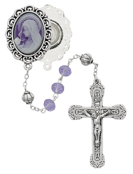 Violet Cameo Rosary Boxed - R882F
