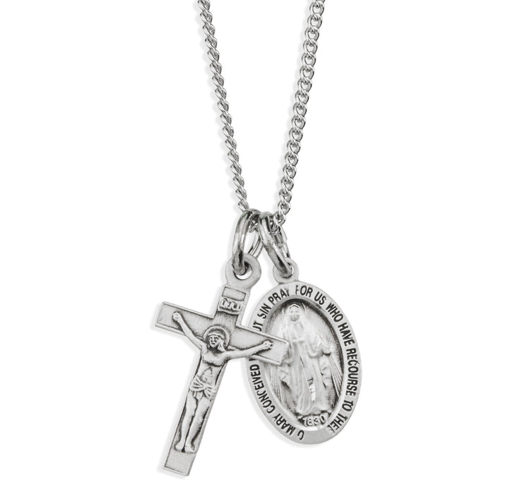 Sterling Silver Miraculous Medal and Small Crucifix - S1114180218