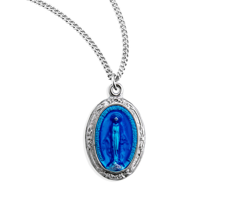 Sterling Silver Oval Blue Miraculous Medal - S1129BL18