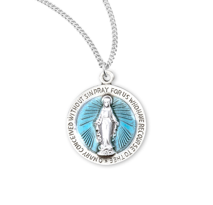 Sterling Silver Round Blue Miraculous Medal - S1181BL18