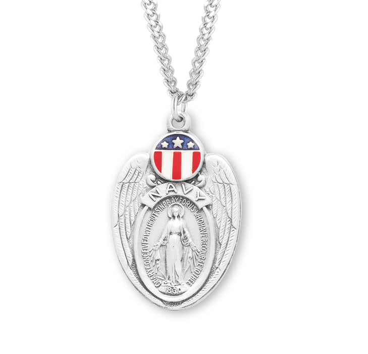 Navy Sterling Silver Enameled Miraculous Medal - S119224