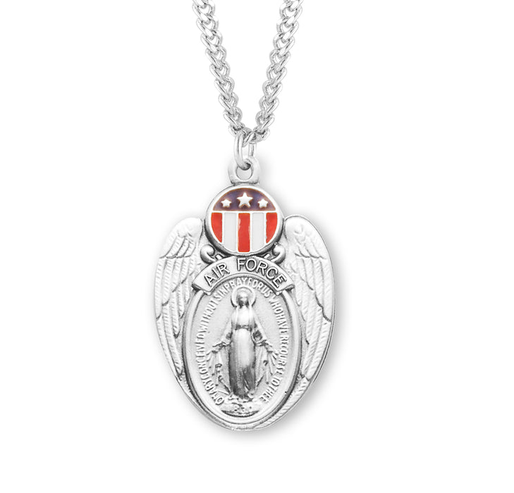 Air Force Sterling Silver Enameled Miraculous Medal - S119324
