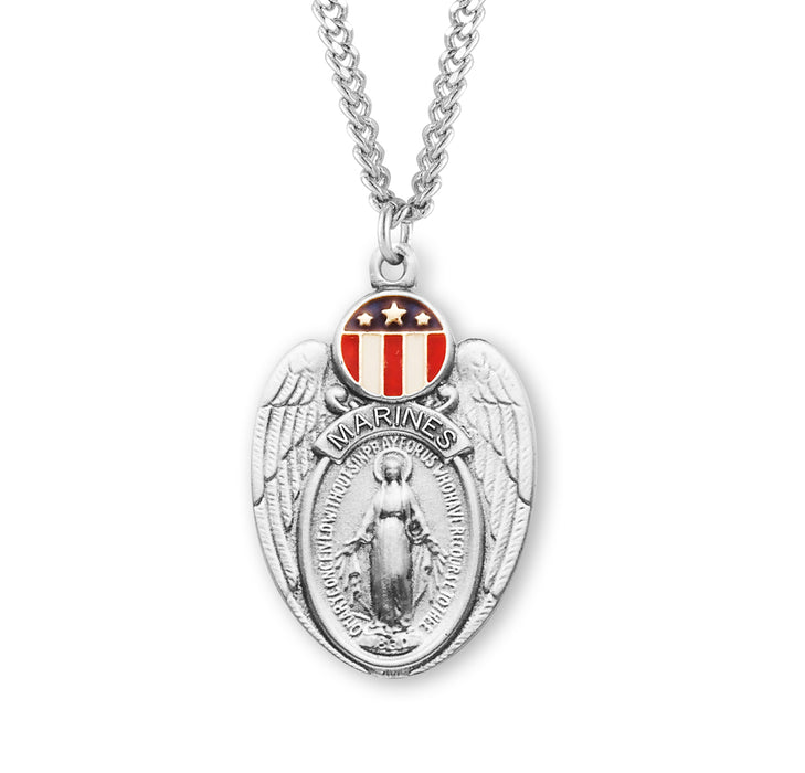 Marines Sterling Silver Enameled Miraculous Medal - S119424