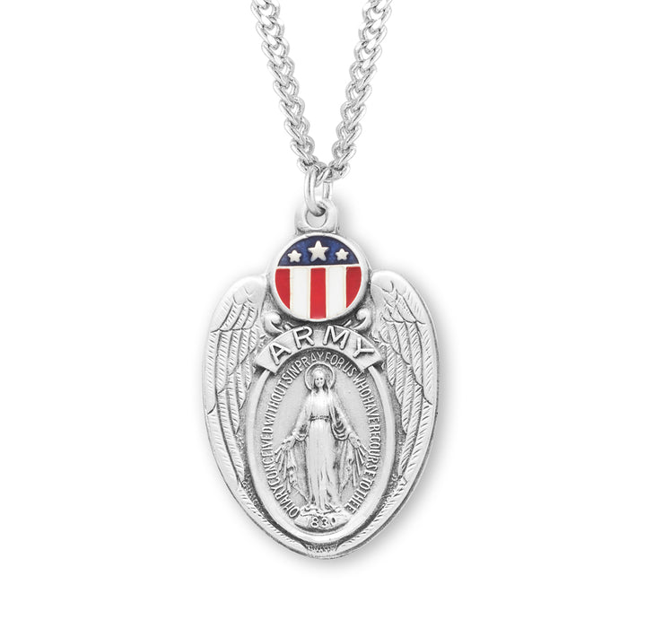 Army Sterling Silver Enameled Miraculous Medal - S119524