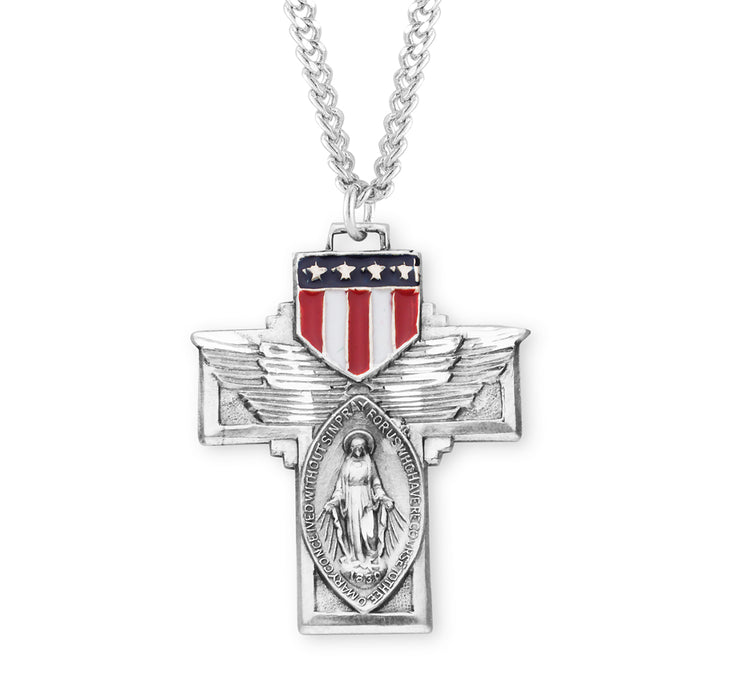 Military "Winged" Sterling Silver Miraculous Medal - S119624