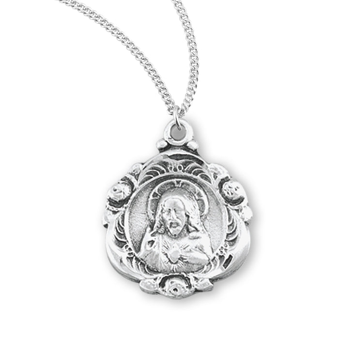 Sacred Heart of Jesus Sterling Silver Scapular Medal - S121618