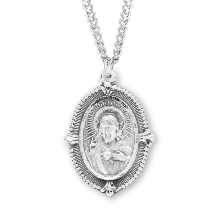 Sterling Silver Scapular Sacred Heart of Jesus Medal - S125524