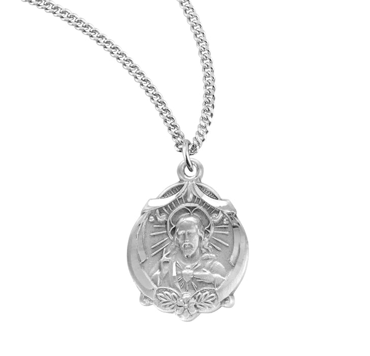 Sterling Silver Scapular Sacred Heart of Jesus Medal - S128018