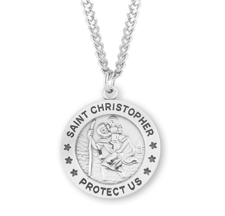 Saint Christopher Round Sterling Silver Medal - S130424