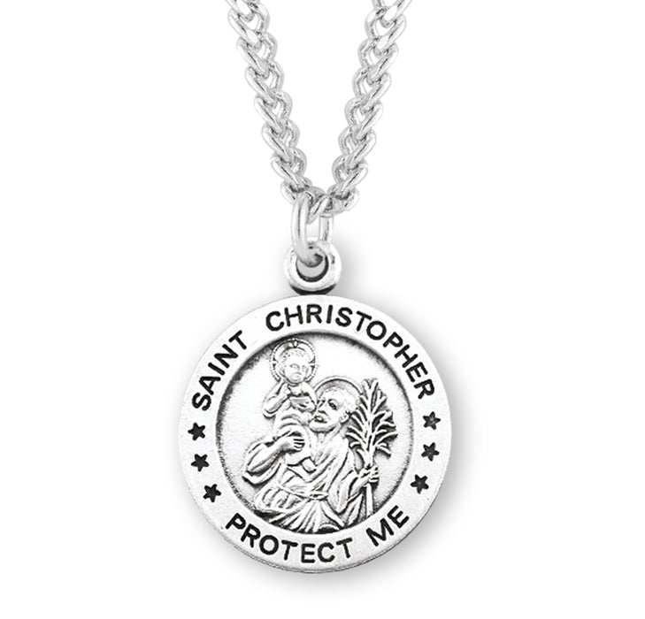 Saint Christopher Round Sterling Silver Medal - S131524