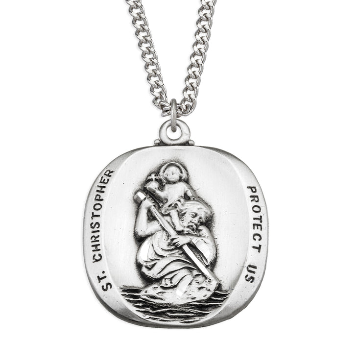 Saint Christopher Rounded Edge Sterling Silver Medal - S131727