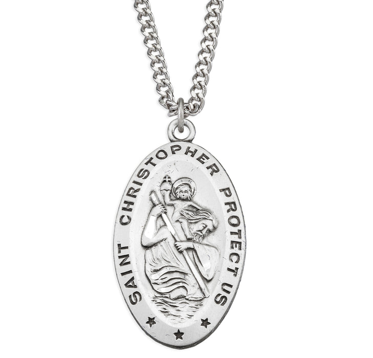 Saint Christopher Oval Saint Christopher Sterling Silver Medal - S131824