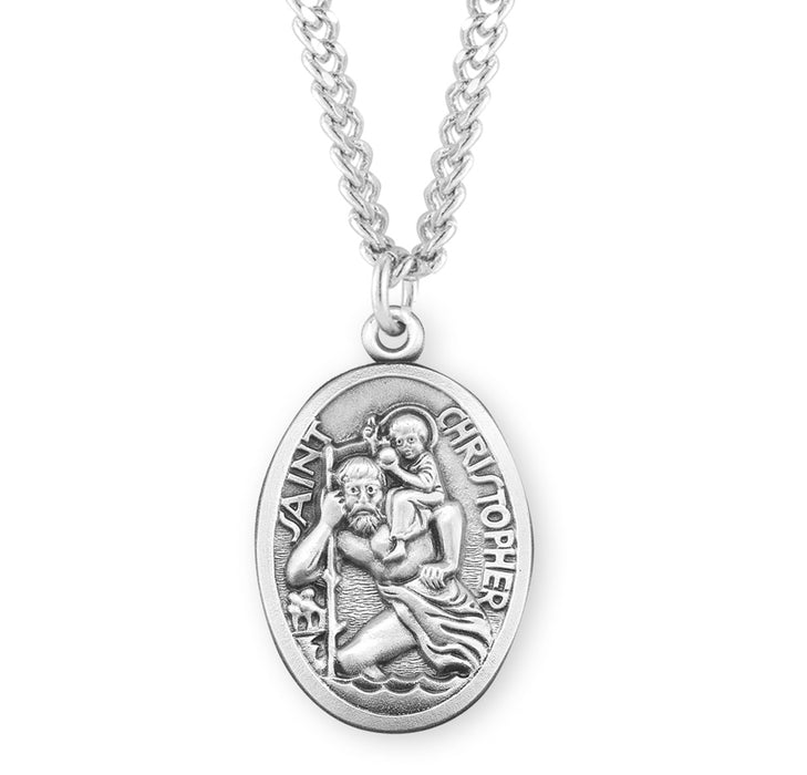 Saint Christopher Oval Sterling Silver Medal - S132224