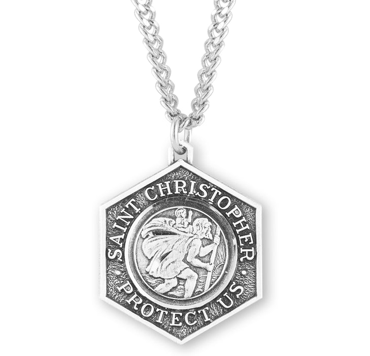 Saint Christopher Protect Us Sterling Silver Medal - S132624