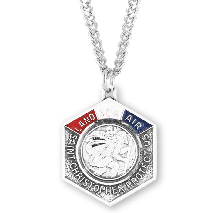 Saint Christopher Land, Sea, and Air Enameled Sterling Silver Medal - S132724