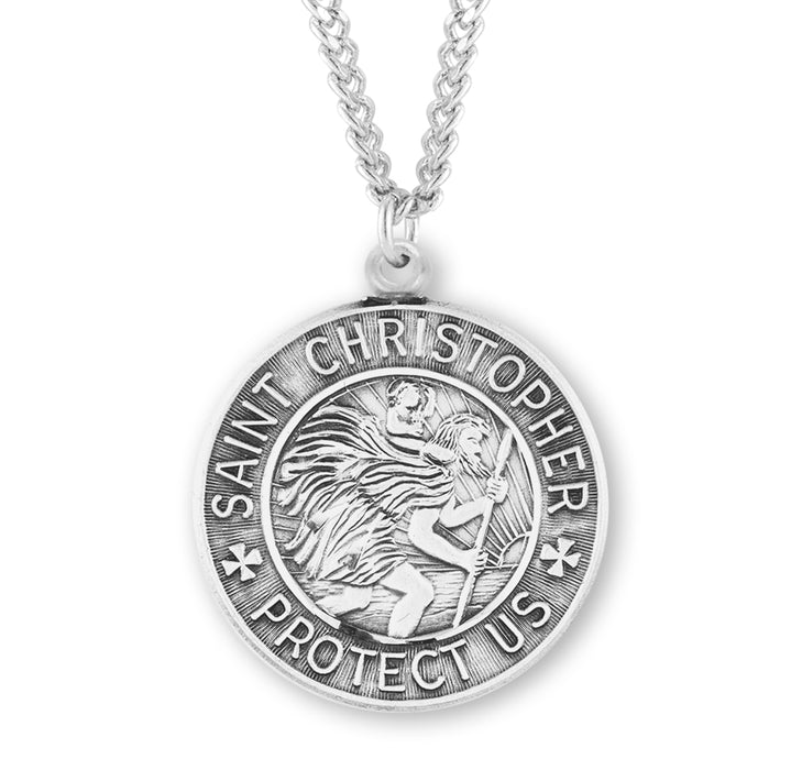 Saint Christopher Round Sterling Silver Medal - S133524